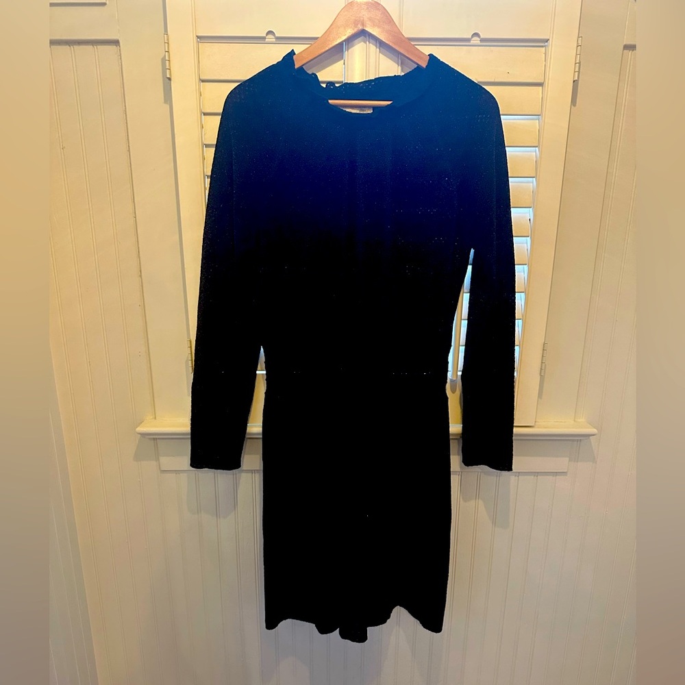 Tory Burch stretch black metallic sweater dress with ruffle collar